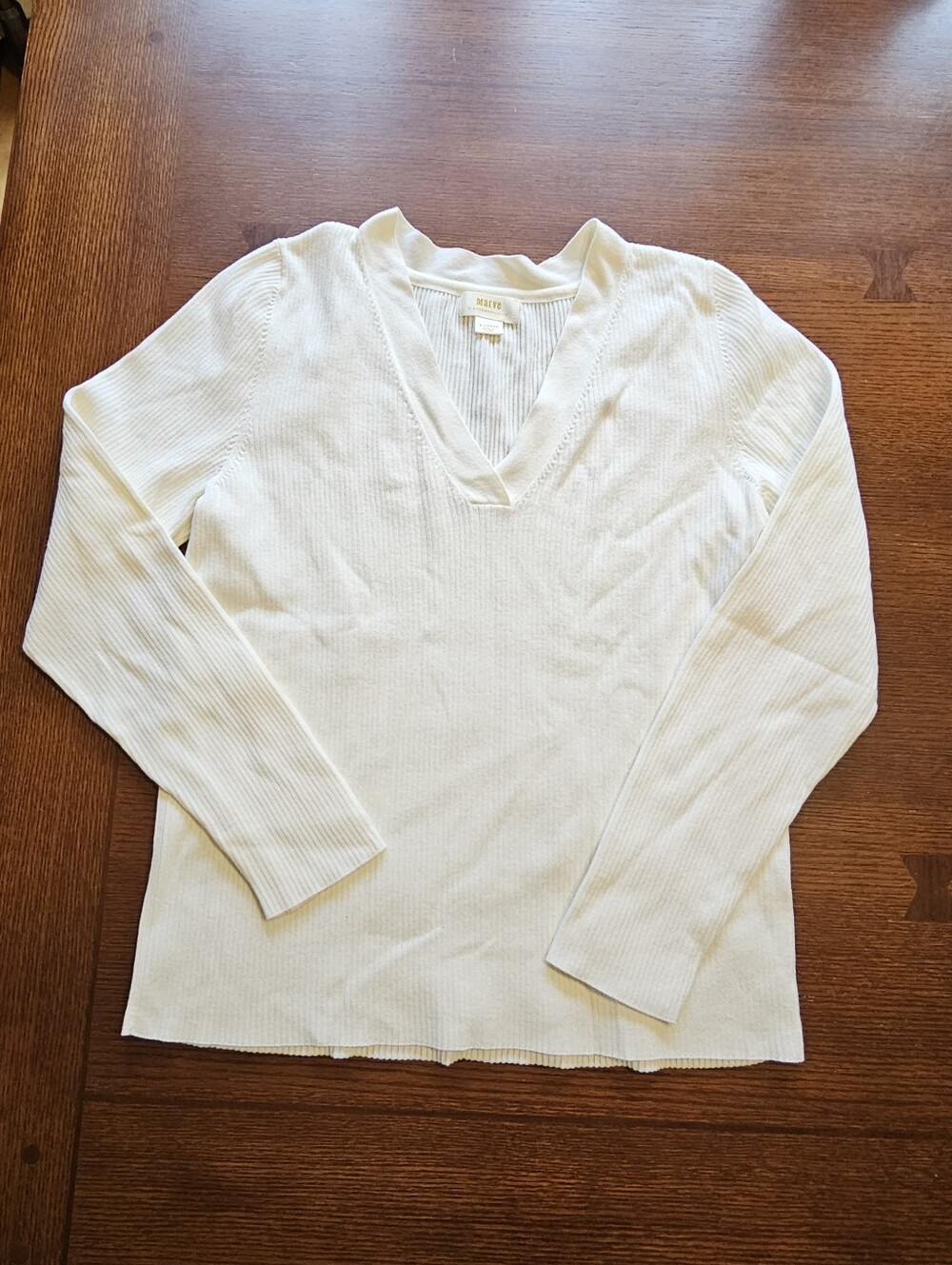 Maeve For Anthropologie Ribbed Cream V-Neck Sweater XL